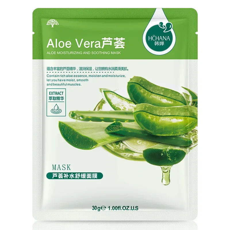 NEW Arrivals 20PCS Set 7 Natural Fruit Patterns Natural Plant Facial Mask Moisturizing Oil Control Anti-Aging Fruit Aloe Korean Hyaluronic Acid Sheets Face Mask Beauty Skin Care Products