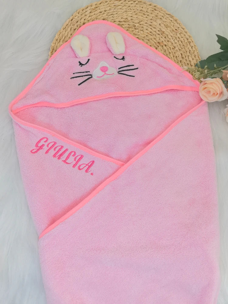 NEW Personalized Custom Name Embroidered Newborn Letter Nursery Baby Bath Towel Shower Robe Towel Wear A Hat Gifts for Boy Girl Children