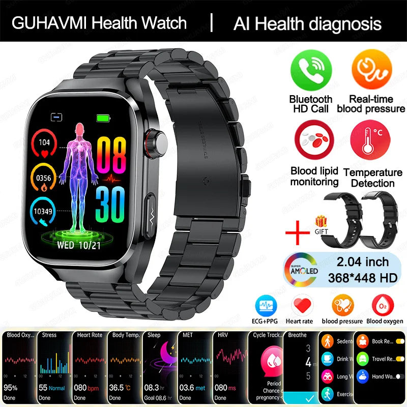 NEW Arrivals 12 Colors/Patterns AI Diagnosis Health Monitoring Blood Pressure Smart Watch Women Men ECG Uric Acid Lipid BT Call Health Smart Watches For HUAWEI Health Care Supplies