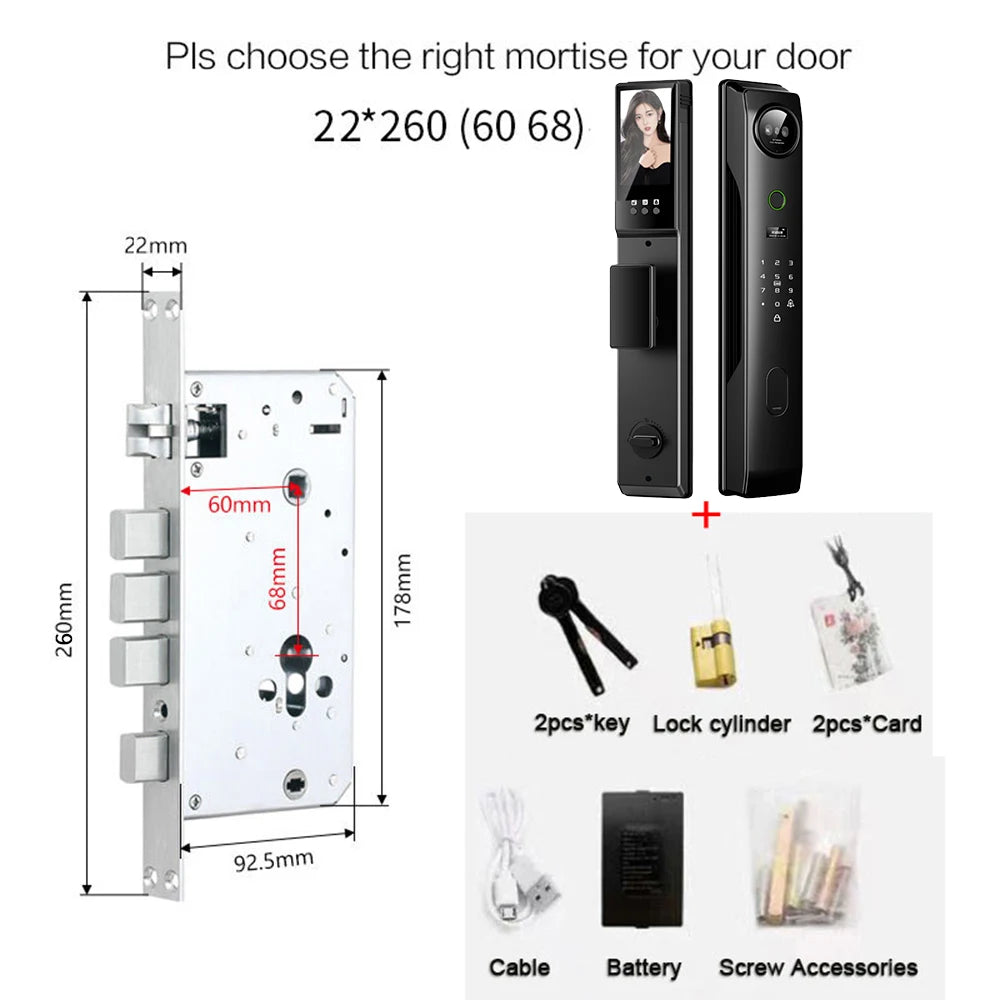 NEW 4 in 1 TUYA 3D Facial Recognition App WI-FI Password Fingerprint IC Card Portable Visual Doorbell Monitoring Camera Electronic Door Lock Home Apartments Office Security Supplies