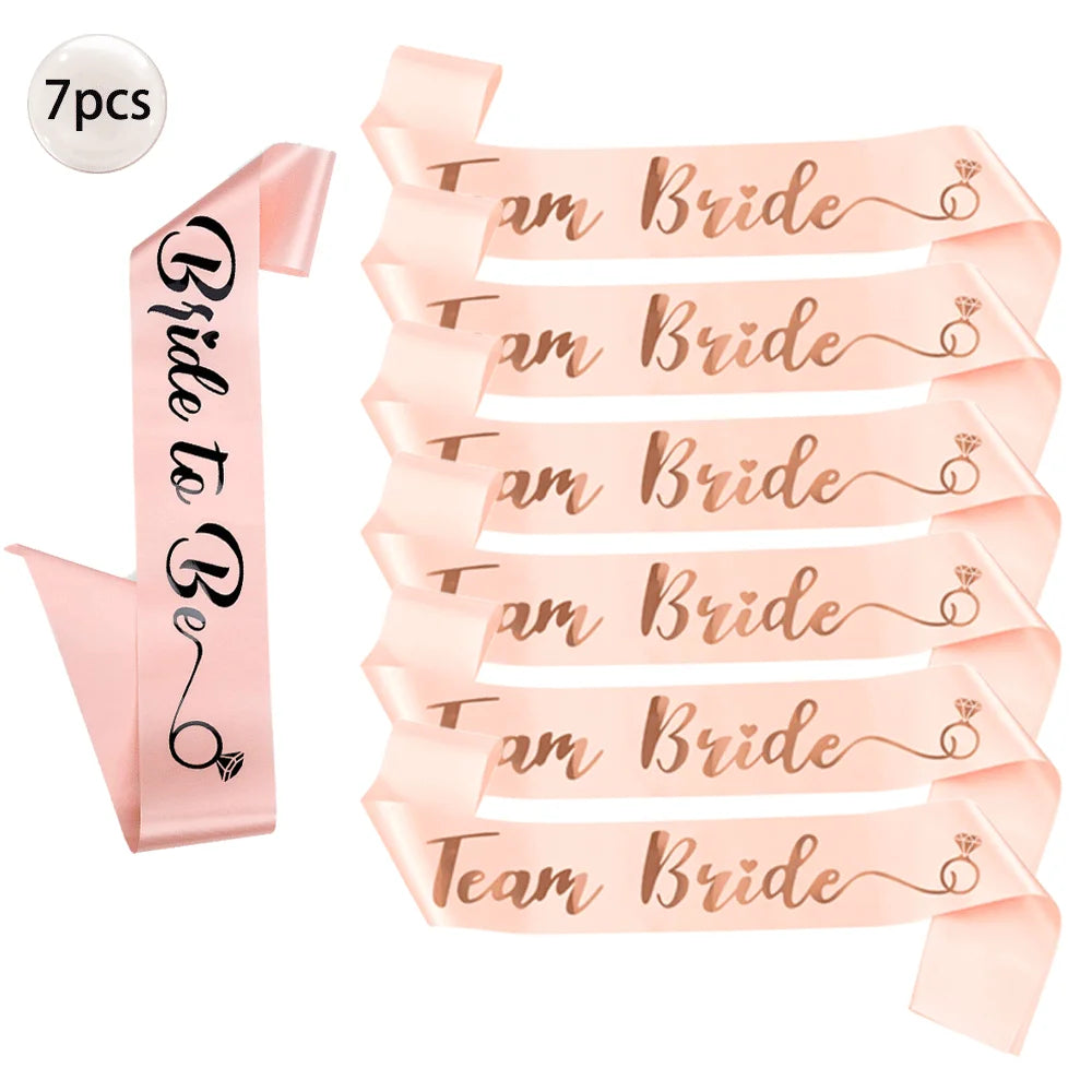 NEW Arrivals 6/7 PCS Set Team Bride Satin Sash Set White 7 Bride to Be Sash and 6 Silk Team Bride Sashes Bridal Shower Wedding Bachelorette Party Supplies