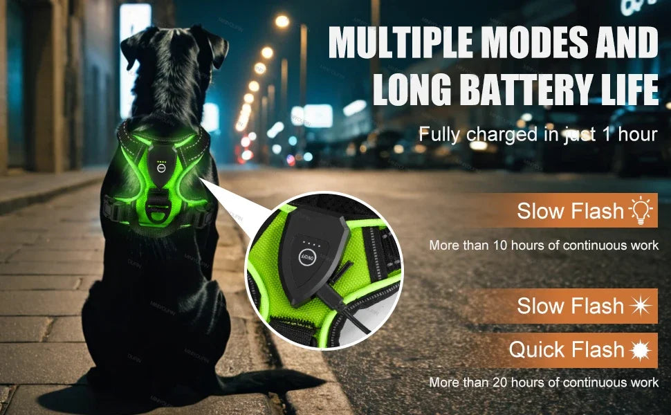 NEW Arrivals LED Light Up Dog Harness No Pull Adjustable Rechargeable Pet Luminous Vest Harness Small Medium Large Dogs Outdoor Night Walking Running Pet Supplies