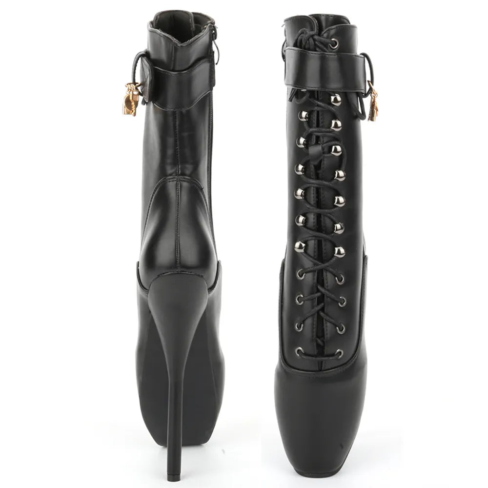 7 Inch High Heel Extreme Fetish Goth Ballet Laceup Ankle Boots Size36-46