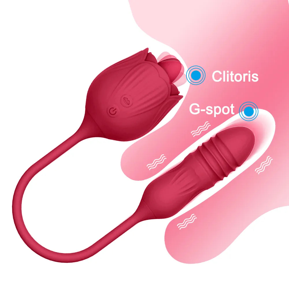 Rose Toy Dildo Thrusting Vibrator for Women Egg Clitoris Sucker Stimulator Tongue Licking Adults Goods Sucking Sex Toys Female