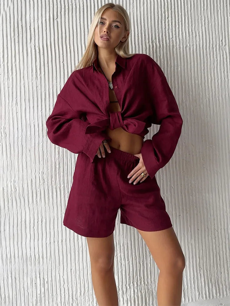 NEW Arrivals 12 Colors/Patterns UK Size Women Casual Cotton Linen Shirt Pants Suit Fashion Single Breasted Blouses Elastic Waist Pant Set Spring Summer Loose Outfit
