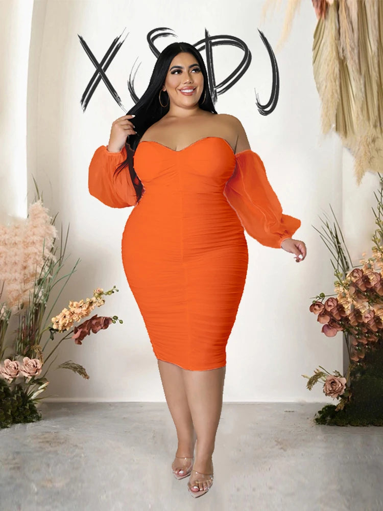 NEW XL-4XL Plus Size 7 Colors Elegant and Beautiful Women Dresses Off Shoulder Sexy Low-Cut Dress Strapless Bandage Dress Plus Size Evening Party Dress