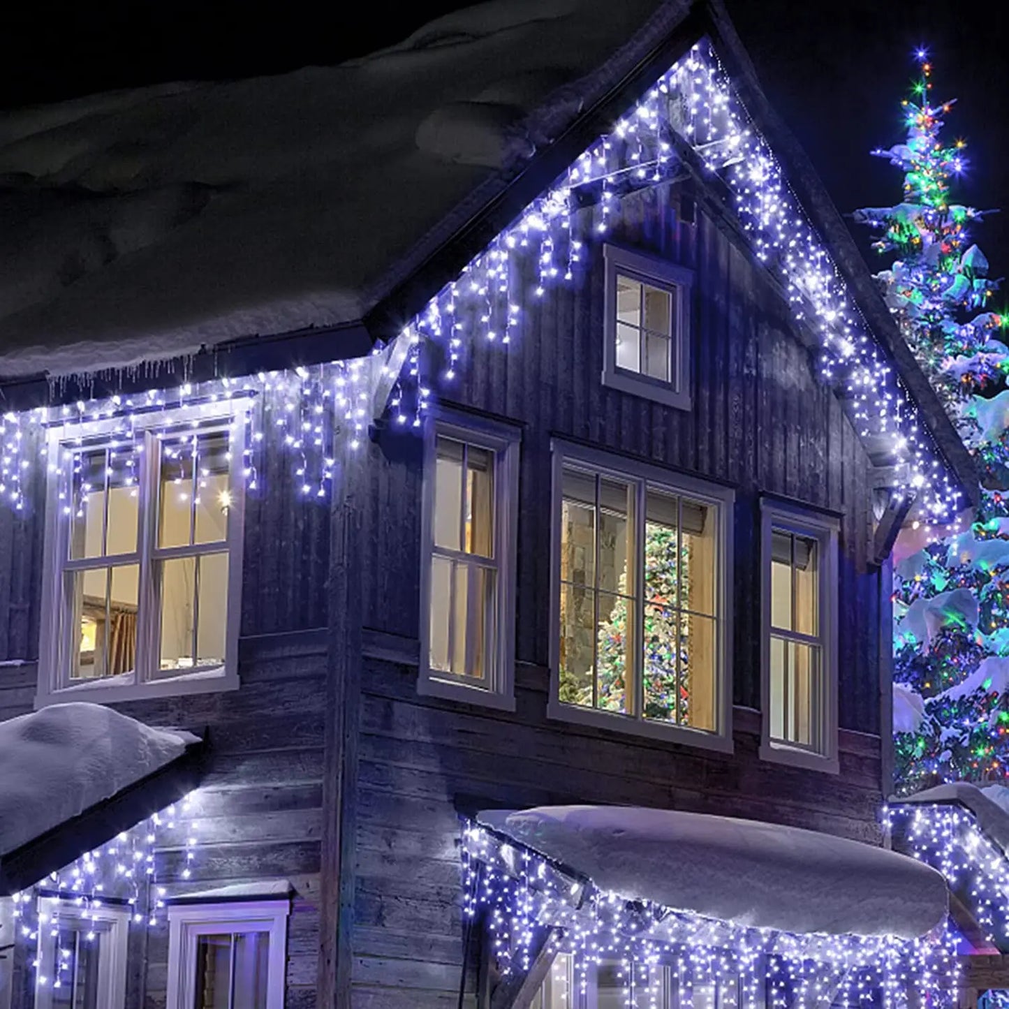 NEW 5-8PCS Set RGB-Warm White-White Led Icicle String Lights 4M Street Garland On The House 8 Modes Christmas Lights Outdoor For New Year Christmas Decoration Home Outdoor Holiday Lighting Supplies
