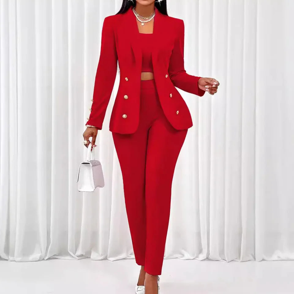 NEW Arrivals 3PCS Set UK S-2XL Size Women Luxury Strapless Y2K Tops Pants Coat Full Sleeve Blazer Turn Down Collar Coats Long Pants High Waist Matching Sets