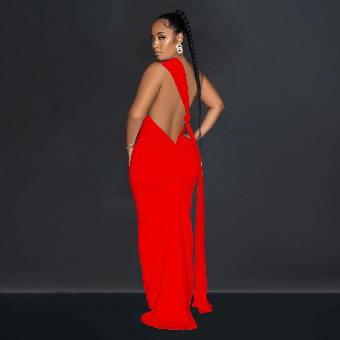 NEW S-2XL 4 Colors Women One Shoulder Sleeveless Roll Splicing Ruched Backless Maxi Dress Vestidos Sexy Clubwear Party Evening Dresses