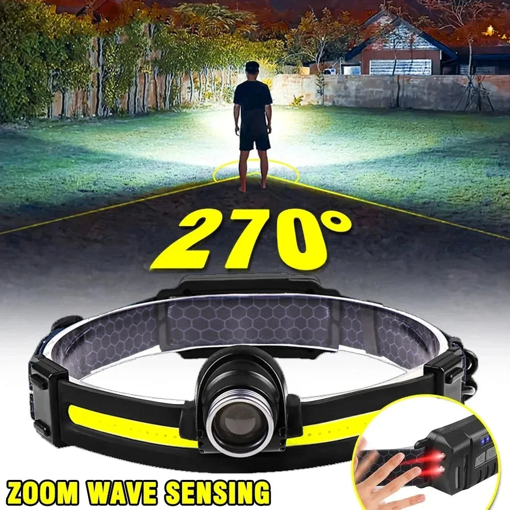 NEW Powerful LED Headlight 7 Modes Infrared Sensor XPE+COB Sensor Outdoor Camping Hunting Fishing, Cycling and Night Running