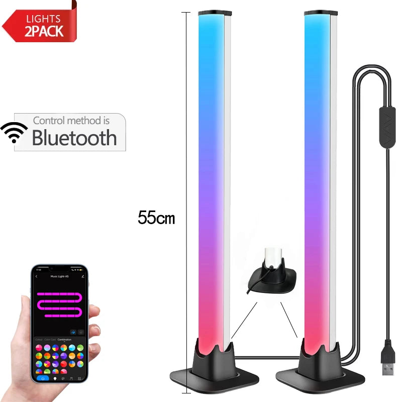 NEW Arrivals 30/55cm RGB Backlight Bar Desktop Atmosphere Light LED Music Rhythm Sensing Decoration Lamp Gaming Bedroom Festival Night Light