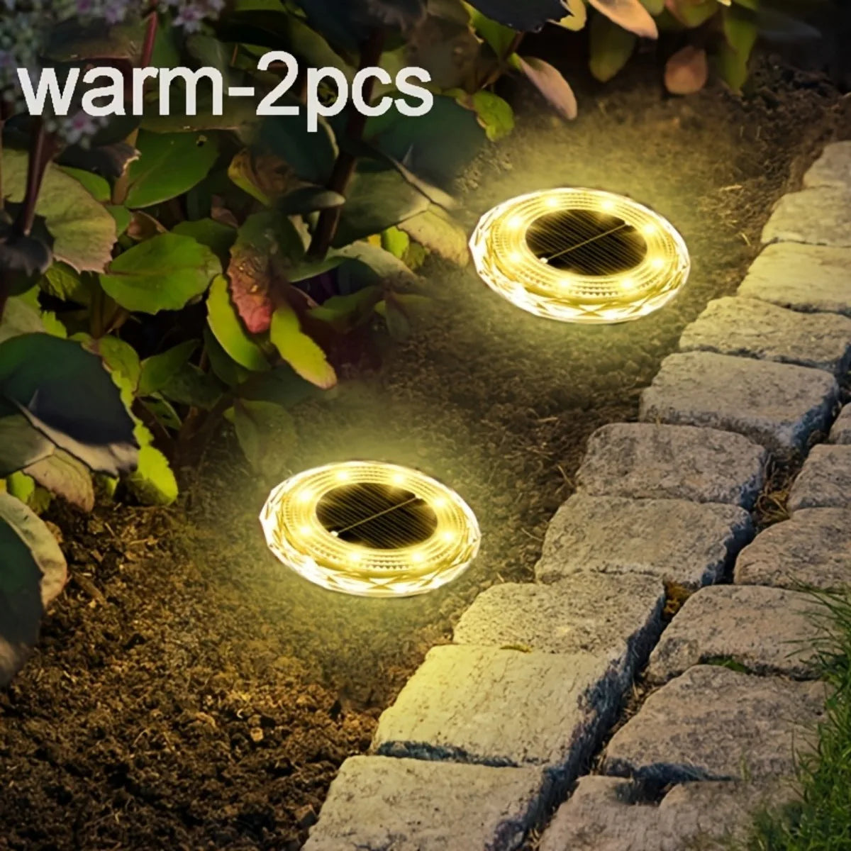 NEW Arrivals 2PCS Set 8 LEDs Solar Ground Lights Solar Lights Outdoor Bright LED Solar Disk Lights Outdoor Garden Pathway Driveway Lawn Lights Home Outdoor Lighting Accessories