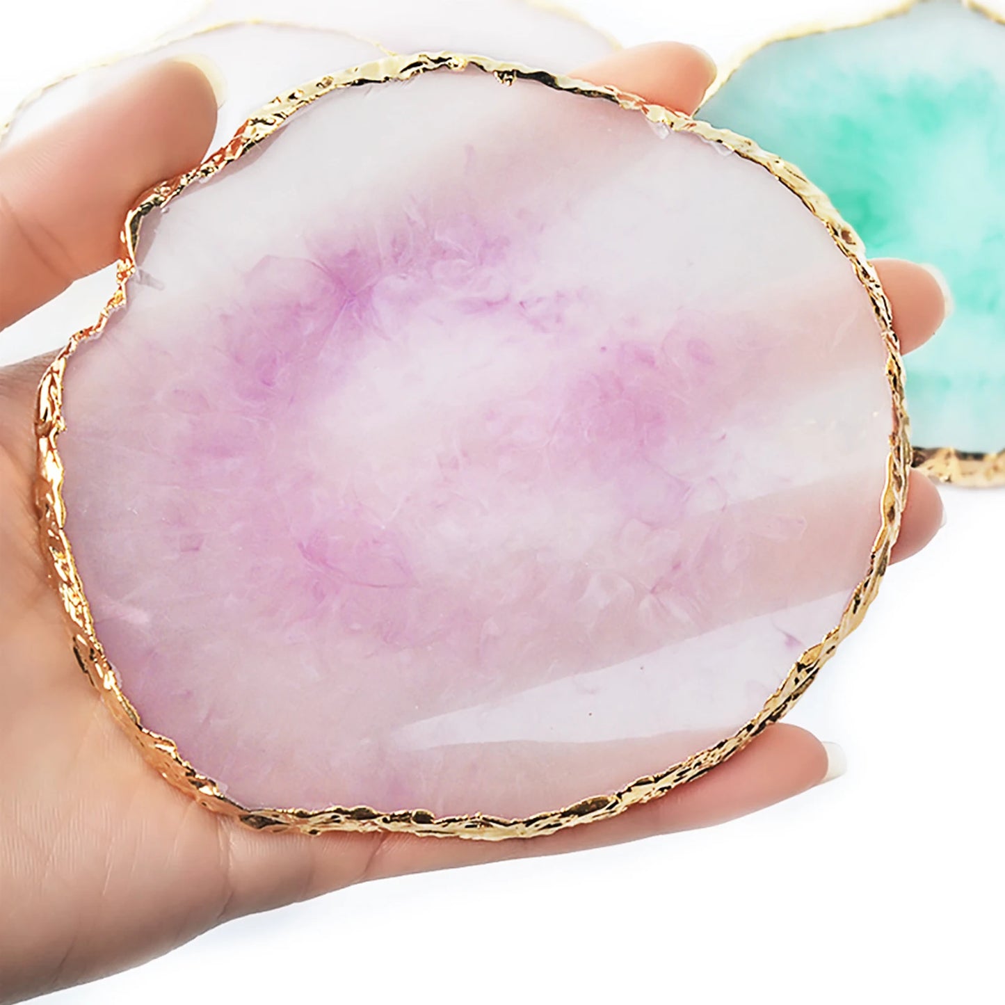 1PC Round Resin Agate Stone Nail Art Palette False Nail Tips Mixing Color Drawing Pallet Gel Polish Display Shelf Manicure Tool