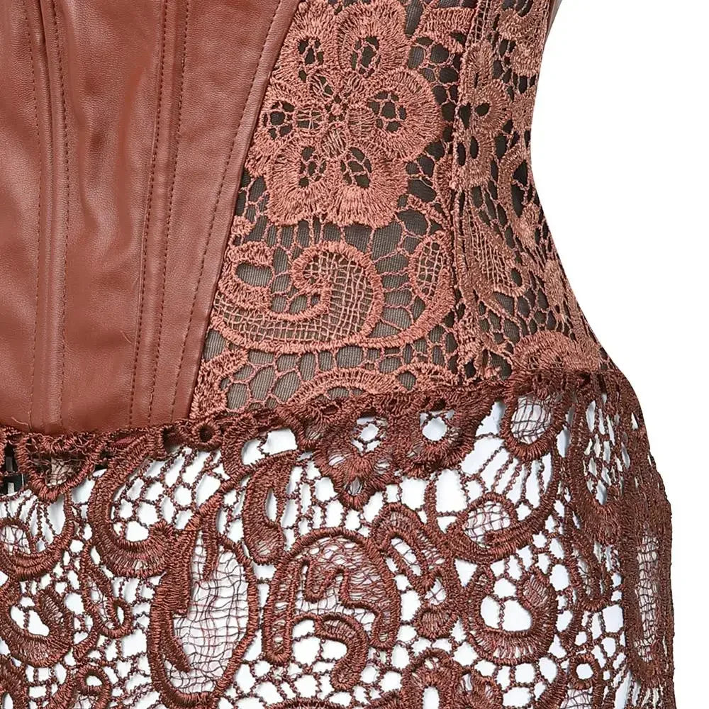 NEW S-7XL Plus Size Woman Corset Dress Gothic Leather Corsets Lace Strap Bustier Zip Bustier Steampunk Outfits Party Costumes