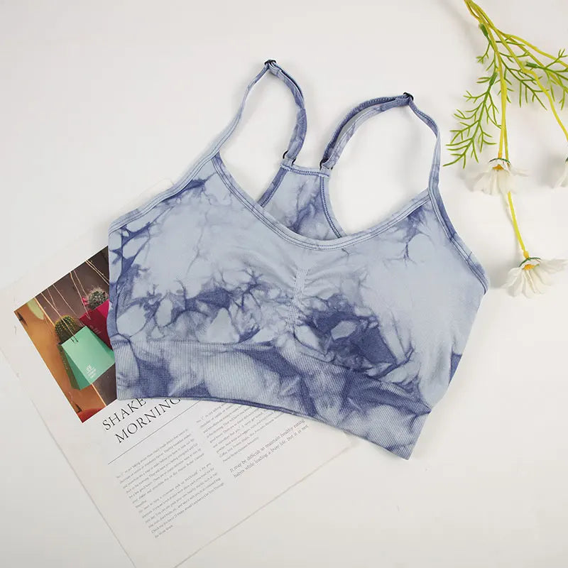 Tie Dye Yoga Set Women Seamless Sports Suit Cycling Shorts with Running Bra Gym Tracksuit Elastic Fitness Outfit