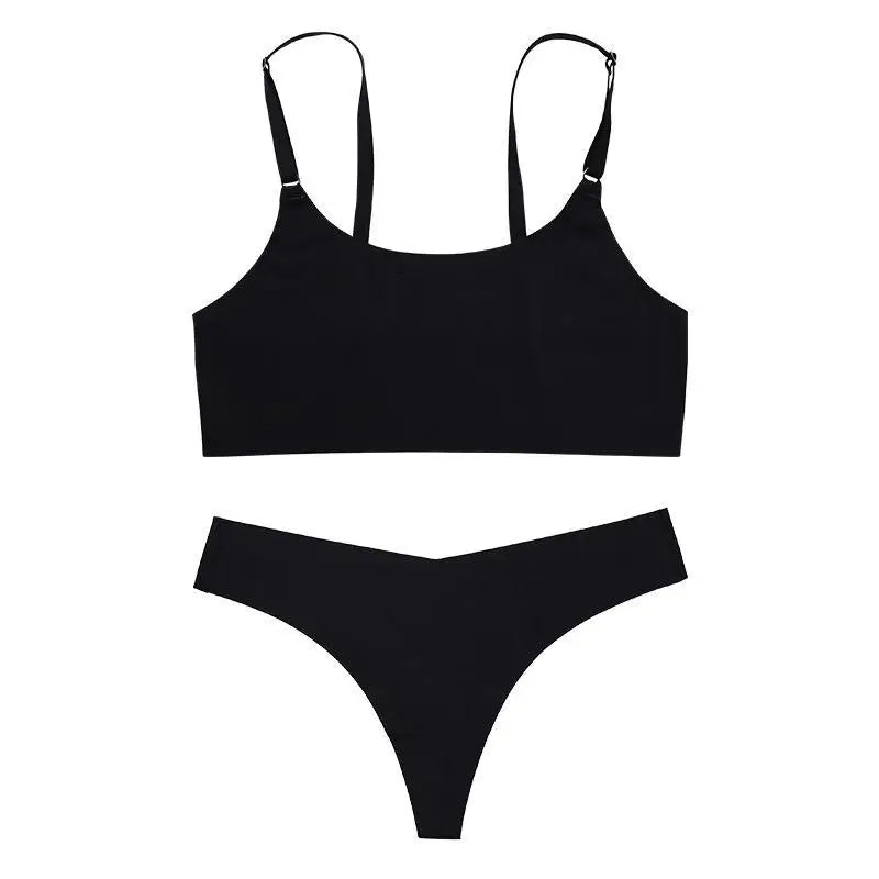 NEW 5 Colors S-XL Size Women Seamless Bra Set Sexy Push Up Lingerie Ladies Ice Silk Underwear Set Ultra Thin Fitted Brassiere And Thong Suit