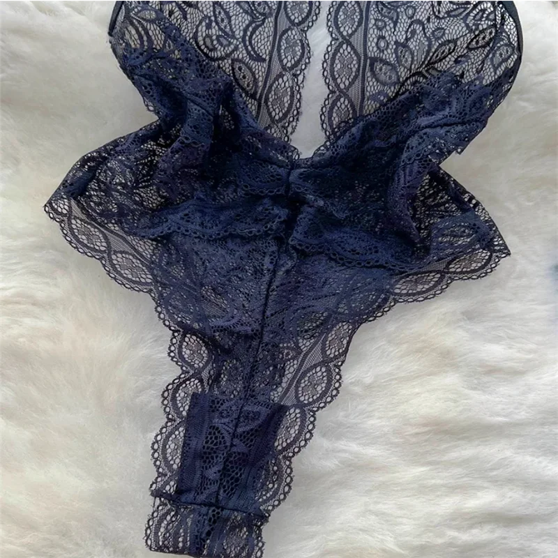 NEW Arrivals White/Black See-Through Ruffle Lace Jumpsuit One-Piece Halter Playsuit Skinny Sexy Costume Open Lingerie Erotic New In Clothes Solid