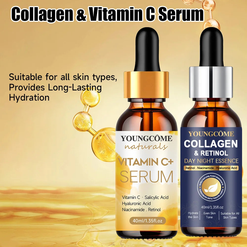 NEW 2PCS Set Korean Collagen Face Serum Wrinkle Remover Face Serum Lifting Firming Fade Fine Lines Anti-aging Essence Whitening Brighten Asiatica Skin Care Products