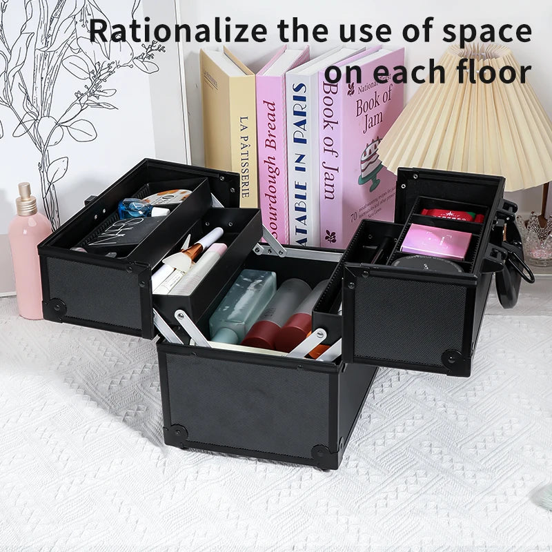 NEW Arrivals Professional Aluminum Alloy Make-Up Train Case Jewelry Box Organizer, Large Capacity, Outdoor Travel Cosmetic Case With Handle Women Cosmetic Accessories