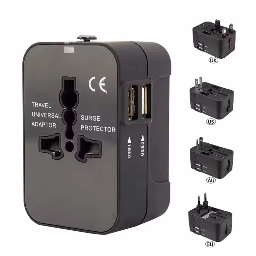 NEW Arrivals Universal Global Conversion Plug Travel Conversion Socket Dual USB Port EU UK US AU AC Power Charger Worldwide Adapter Outlet Converter Electrical Plug Overseas Hotels Business Trip