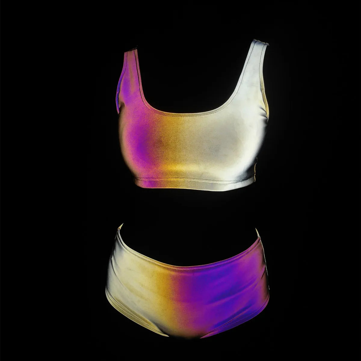 NEW Arrivals PCS Set S-2XL Harajuku Japanese Colorful Reflective Bikinis Women Summer Tech Wear Reflect Light Shorts & Bra Harajuku Swimwear Sexy Tankini Beach Outfits Clothing