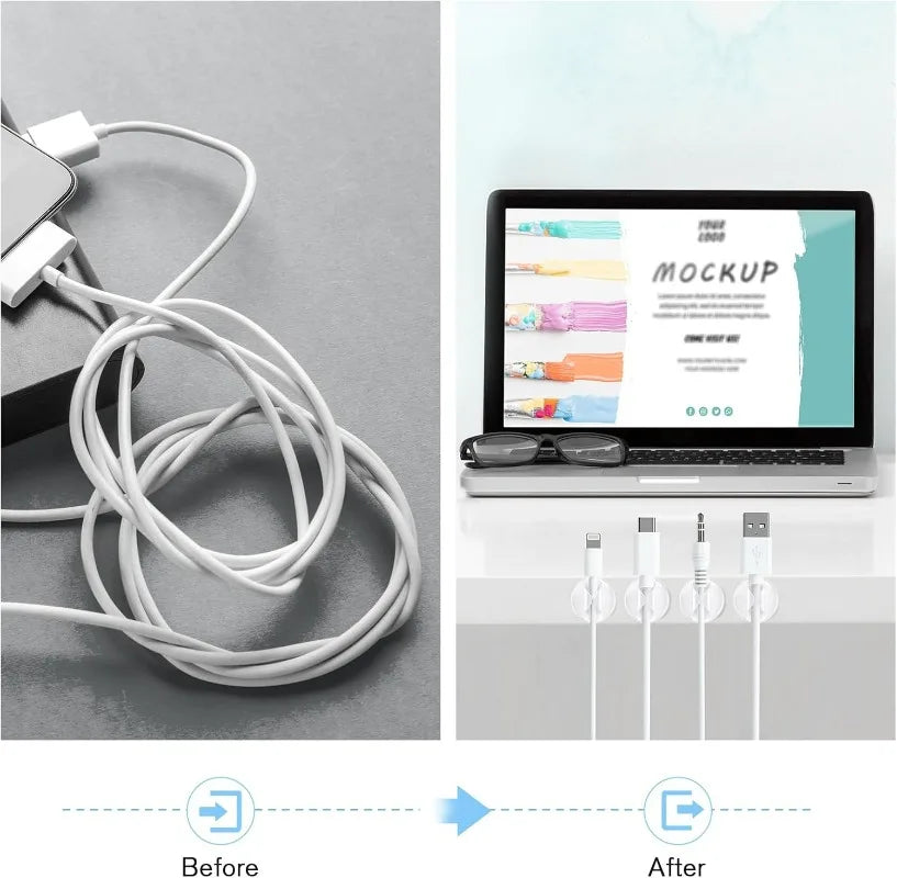 NEW Arrivals 30PCS Set White/Black Color Self-Adhesive Wire Fixer Cable Organizers Cable Holder Silicone Data Lines Desktop Management Compatible Clips Stickers HOME Office