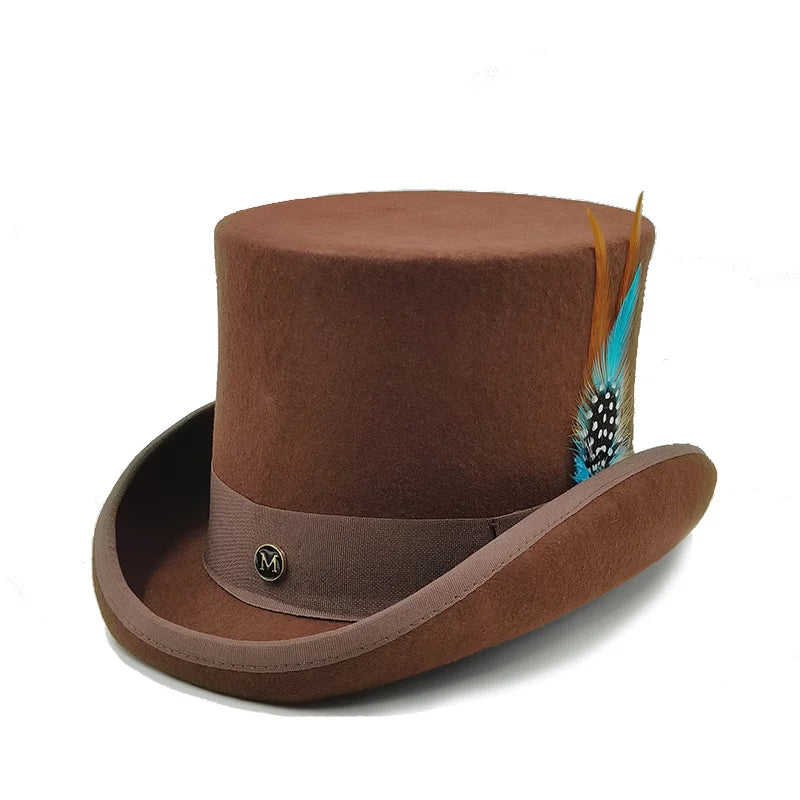 NEW Arrivals British President Men Luxury Top Hat Presidential High Hat British jazz Top Multi-Colors Hats Gentleman Evening Wedding Party Flat Felt Hat Formal Tuxedos Costume Apparel Accessories Male Luxury Fashion Clothing