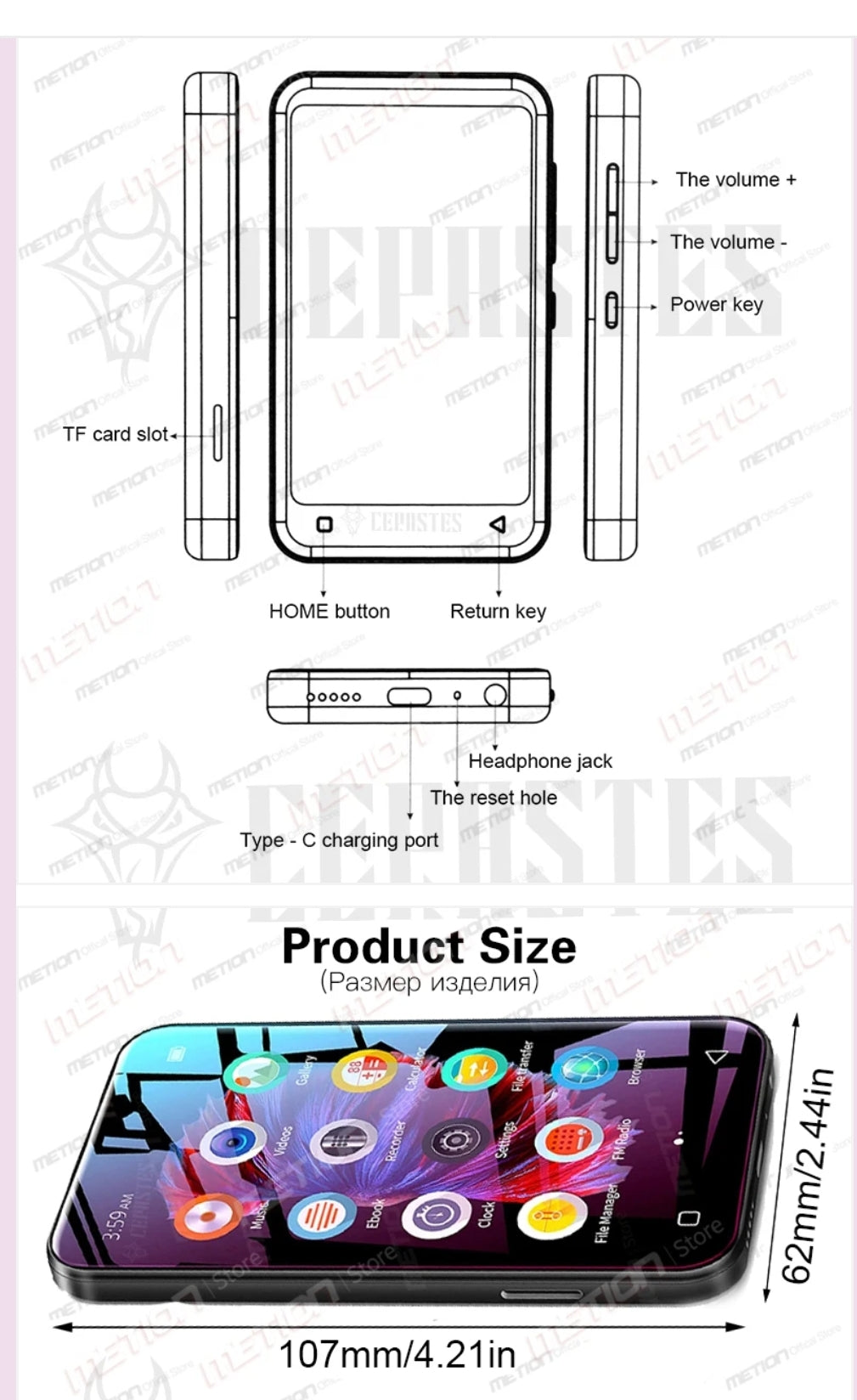 Portable WiFi MP4 Player Bluetooth MP5 HiFi Sound Music MP3 Player 4.0 "Full Touch Screen FM/Recorder/Browser/Support Max 512GB