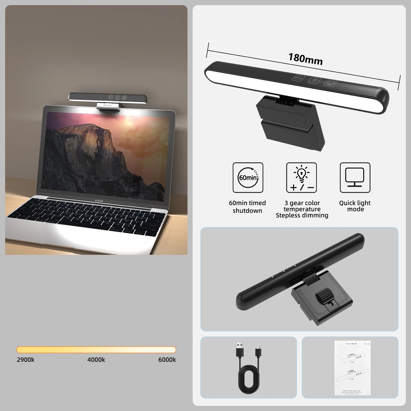 NEW Arrivals 18CM/25CM/33CM/50CM Computer Monitor Light Bar Screen Hanging Light Eyes Protection USB Type-C LED Computer Light Reading Light for Study Office Gaming