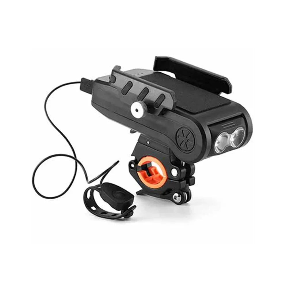 NEW Black/Blue/Red Color Rechargeable Bike Light Bike Flashlight LED Multifunction 4 IN 1 Set Bike Horn Holder Power Bank Bicycle Front Lamp Phone Stand Bicycle Accessories