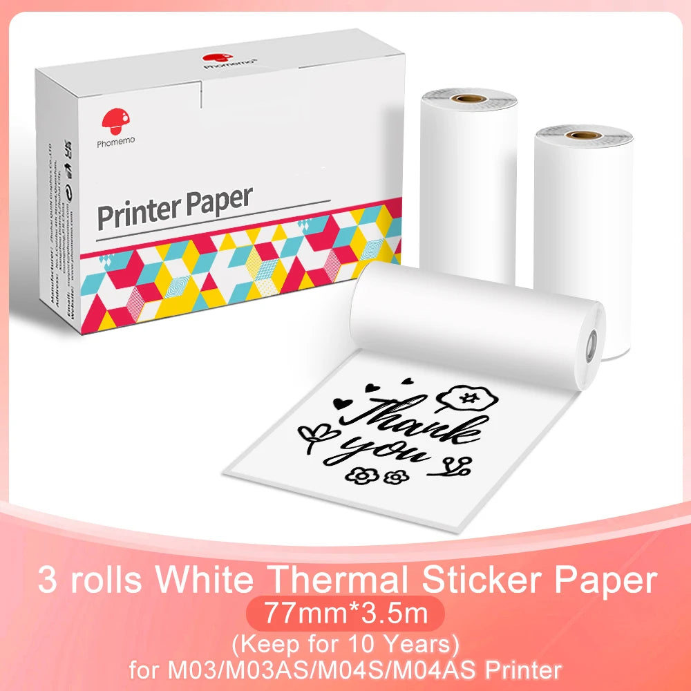 NEW Arrivals 3 Rolls Set Original PHOMEMO Adhesive Transparent Thermal Paper Clear Adhesive Thermal Sticker Paper for M04S/M04AS Bluetooth Printer 110mmx3.5m