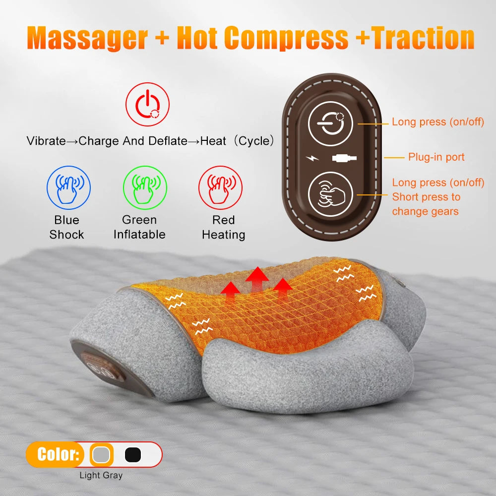 NEW Arrivals 3 Function Electric Neck Massager Cervical Pillow Hot Compress Vibration Massage Neck Traction Relax Pillow Spine Support Massager Pillow