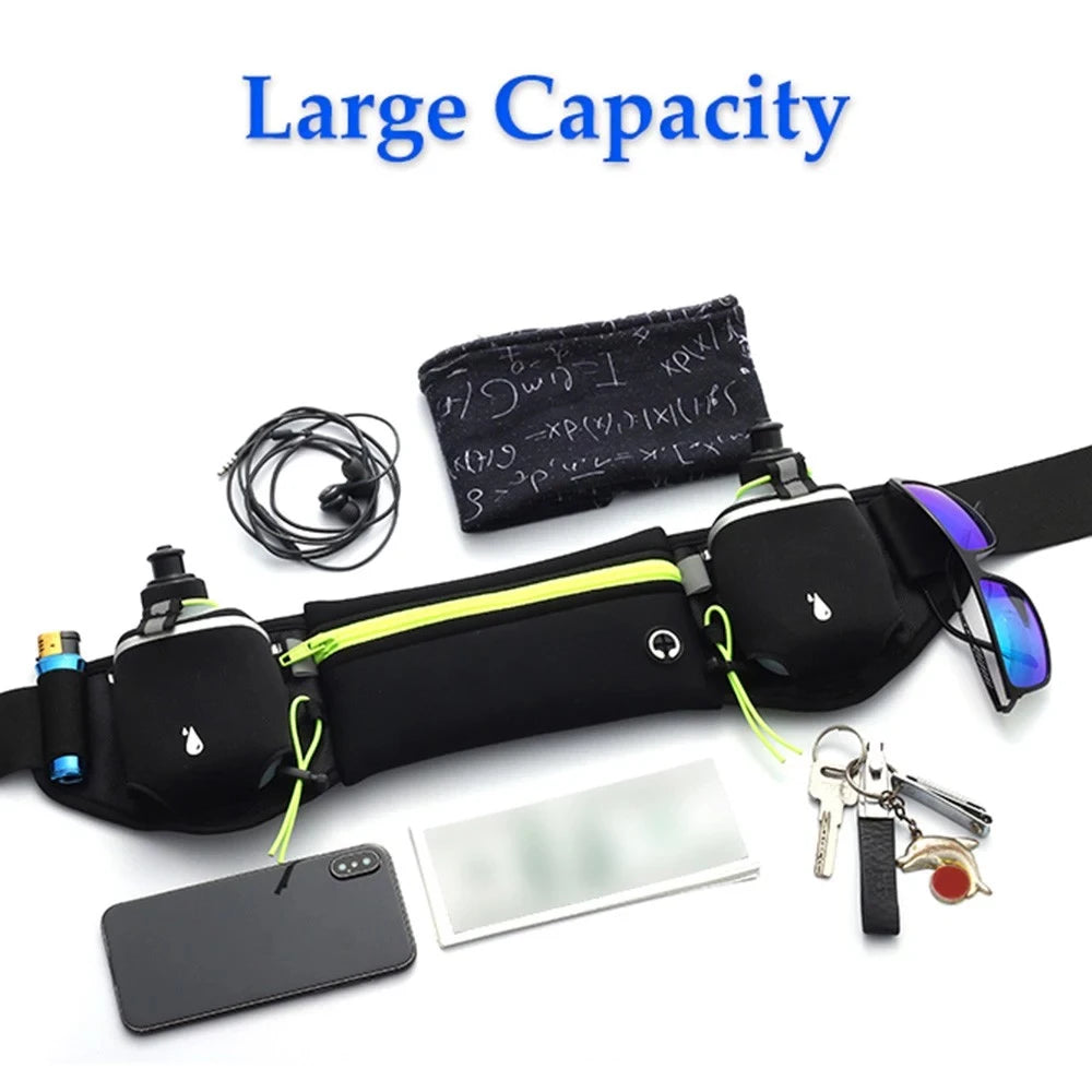 NEW Marathon Trail Running Belt with Double Water Bottles, Fanny Pack Fits 7 inches Phones, Waist Pack for Outdoor Running Hiking Climbing Waist Bags Sports Supplies