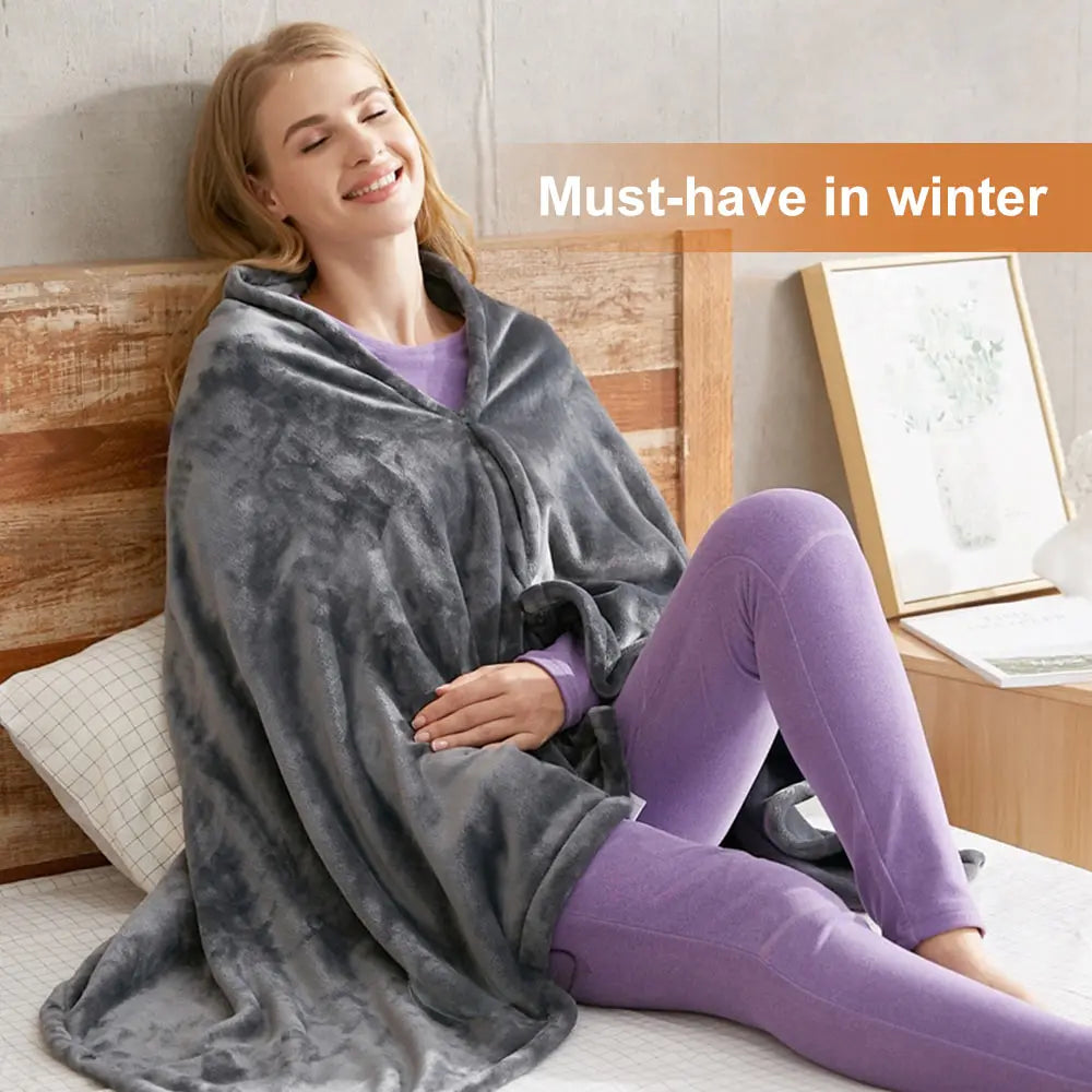 150*80cm Heated Blanket Wrap Portable USB Electric Blanket Shawl Adjust Flannel Throw Blanket Winter Heats Up Quickly Heated Cap