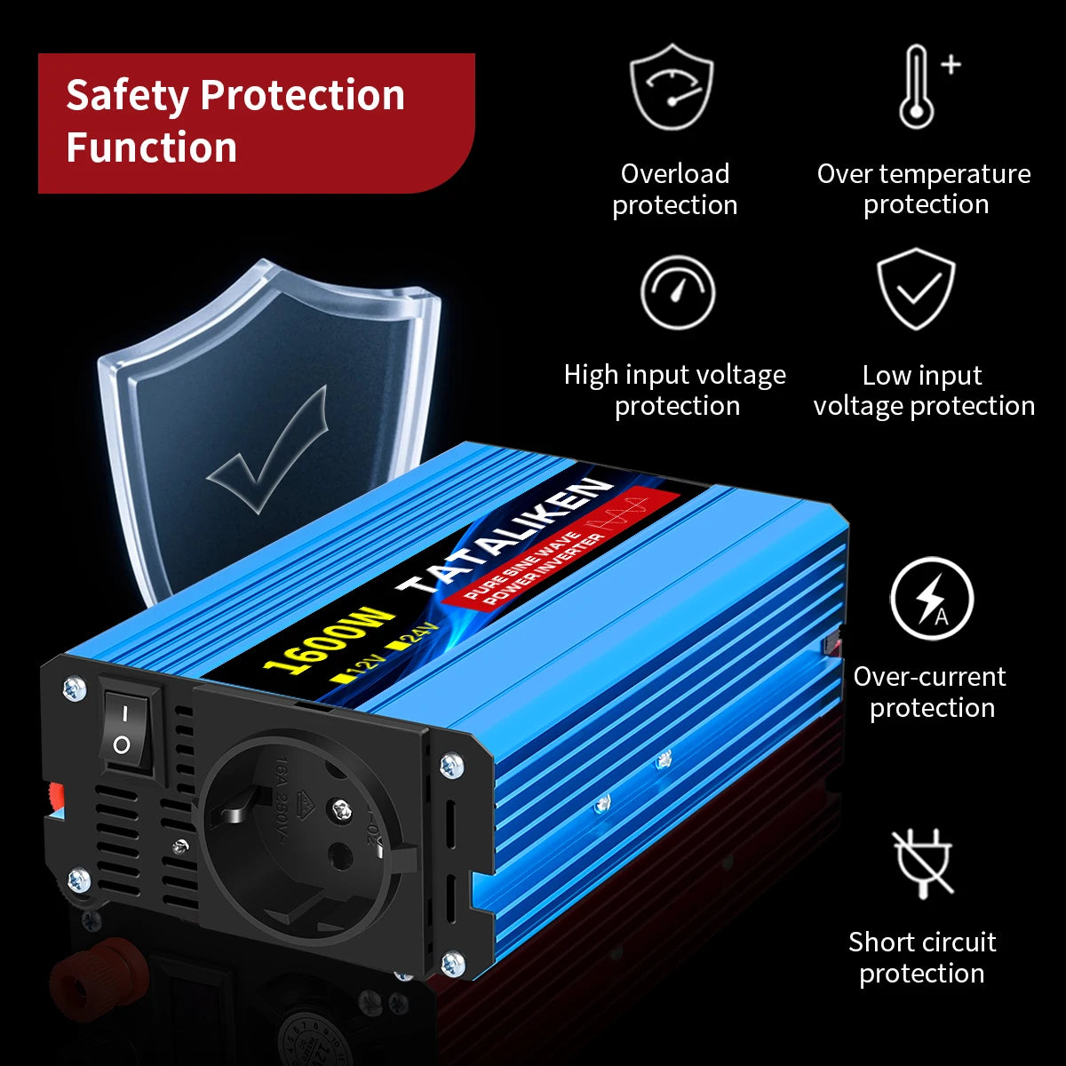 Pure Sine Wave Inverter 1000W-4000W DC 12V/24V to AC 220V 50hz Power Inverter Charger Adapter Universal Socket