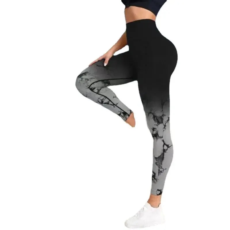 New Seamless Tie Dye Gradient Tights Women's High Waist Hip Lift Yoga Pants, Fashion Tight Elastic Fitness Pants Sports Pants