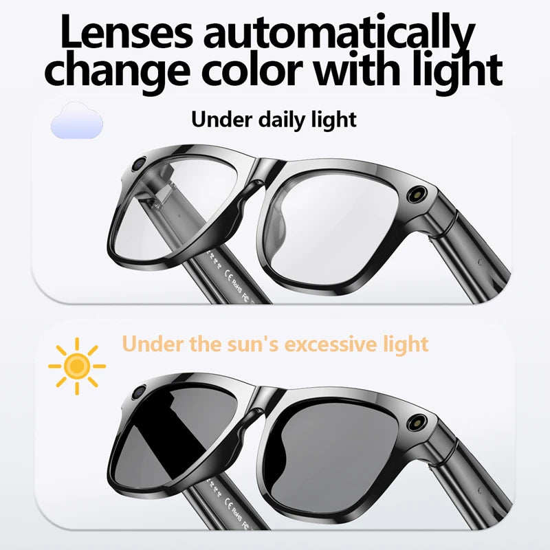 NEW 4K AI Translation Graphs English Language Smart Photochromic Glasses Multifunction Camera Bluetooth Call Voice Assistant Music Player Translate Glasses Business Meetings for Xiaomi