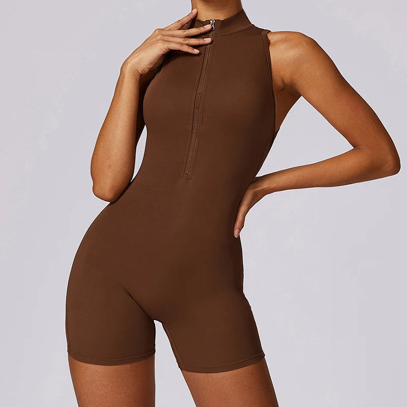 New Arrivals 8 Colors V-Back Scrunch Sports Jumpsuit Women Gym Rompers Sleeveless Sportswear Bodysuits Women Zipper One-Piece Suit Yoga Clothing