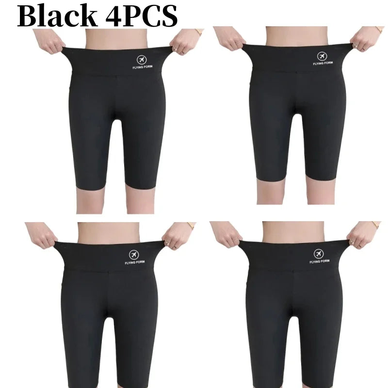 NEW Arrivals 4PCS Set 5 Colors Women's Summer Shark Bottom Pants Riding Running Sports Shorts Elastic Yoga Pants High Waisted Hip Lifting Women Sports Apparel Sets