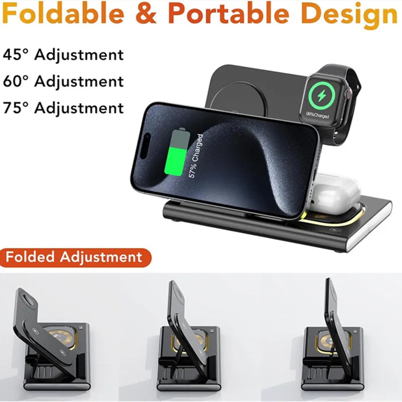 NEW Arrivals 300W Foldable 3 In 1 Wireless Charger Stand Pad Desktop Fast Charging Station For iPhone 16 15 14 13 Samsung Apple Watch Air Pods Mobile Phones Accessories Electronic Supplies