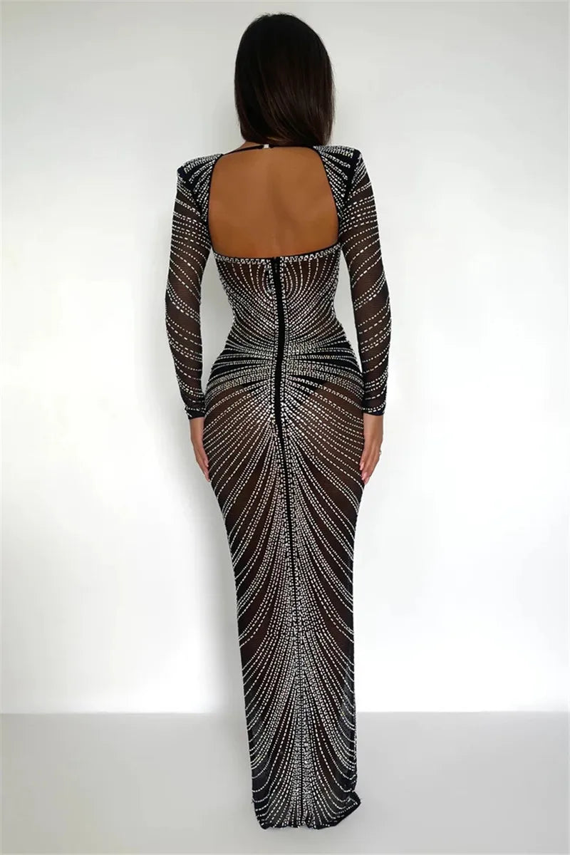 Low-Price Sales are Limiter NEW HOT SALE S-2XL Luxury Glitter Mesh See Through Party Maxi Dress For Women Fashion Full Sleeve Bodycon Sexy Club Long Evening Dress Female Ladies Luxury Fashion Clothing Products