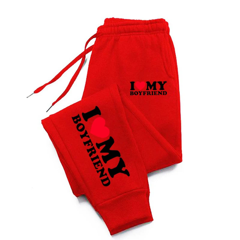 NEW Arrivals S-3XL UK Plus Size Autumn Woman Man Couple Sweatpants *I Love My Boyfriend* Tracksuit Loose Casual Warm Pants Pocket Drawstring Sportswear