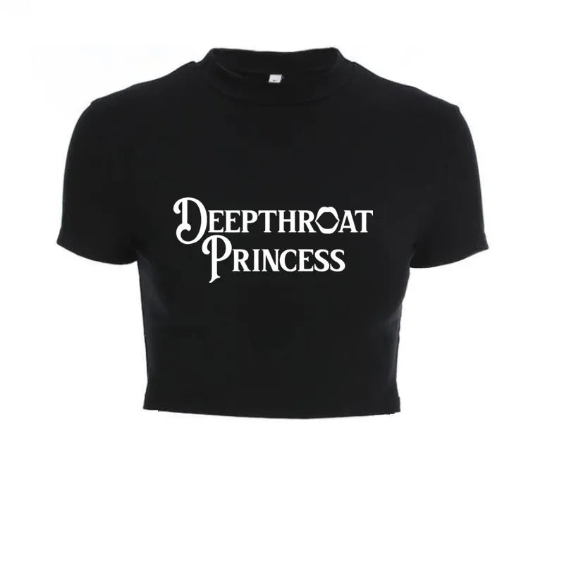 NEW Arrivals M-2XL UK Size 6 Patterns Women Fashion Girls Sexy T-Shirt Casual Short Sleeve Female Shirt Harajuku *DEEP THROAT* Women Crop Top Black Short Crop Bandage Tee Tops