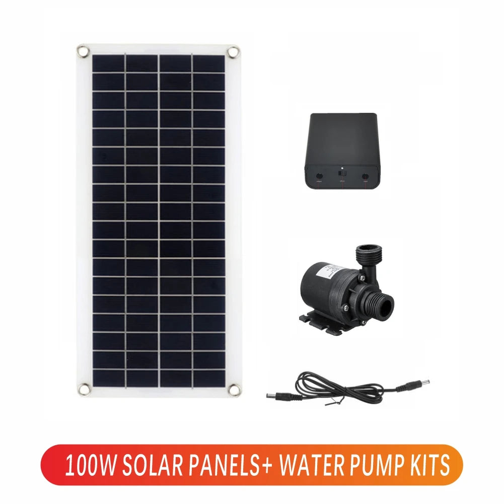 NEW Arrivals Full Set 800L/H Water Pump 12V Solar Panel Power Bank Set Ultra-quiet Submersible Water Pump Motor Camping Fish Pond Garden Fountain Tools Home Outdoor Supplies