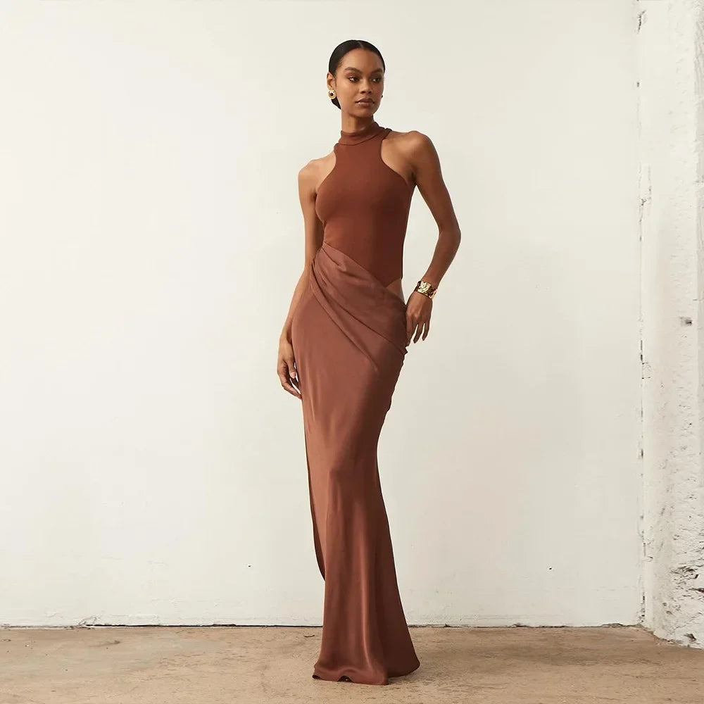 NEW Arrivals 3 Colors Sexy Sleeveless Hollow Out High Collar Bodycon Dress Women's Spring Summer New Style Pure Color Cross-Border Women's Dress