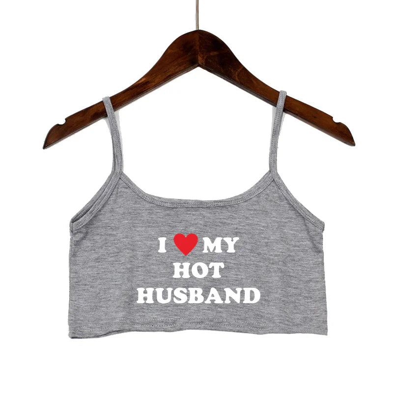 NEW Arrivals 15 Patterns 5 Colors *I LOVE MY HOT HUSBAND* Women Fashion Tank Top Women Clothing Sexy Tops for Girls Sexy Seamless Sleeveless Backless Camisole Summer Beach Streetwear