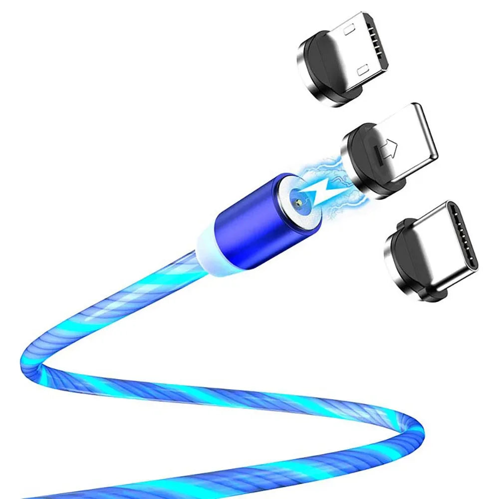 NEW Arrivals 3in1 Set Magnetic Flow Luminous Lighting Charging Mobile Phone Cables Cord Charger Wire for Xiaomi LED Micro USB C for iPhone Samsung Mobile Phones Accessories