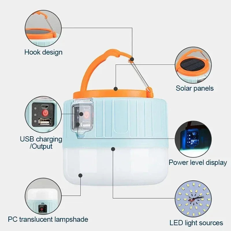 NEW Arrivals 2PCS Set Solar Camping Light IPX5 Waterproof Outdoor Light Remote Control Power Bank LED Tent Lamp Portable Durable Camping Gear