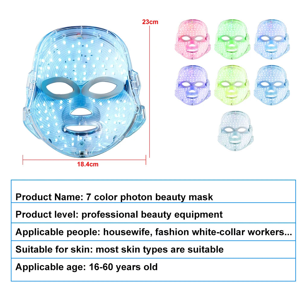 NEW Arrivals 7 Colors LED Facial Mask Photon Therapy Face Skin Care Mask Anti Acne Therapy Skin Rejuvenation Wrinkle Removal Face Beauty Mask Ladies Home Beauty Salon SPA Accessories