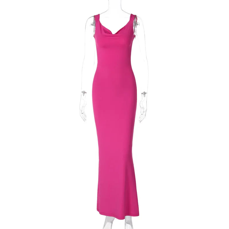 NEW Arrivals UK Size Rose Red/Black Sexy Slim Spaghetti Strap Evening Party Dress Women Sexy Backless Bowknot Package Hip Bodycon Long Dresses Solid Color Night Club Outfit